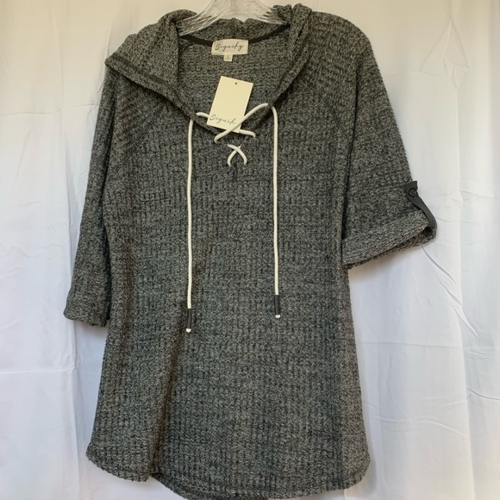 Grey Hoodie‎ Half Sleeve Signify Blouse